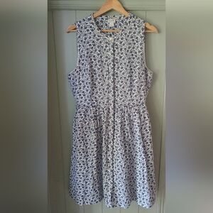 J. Crew Sleeveless Floral Fit-and-Flare Dress in Navy and White